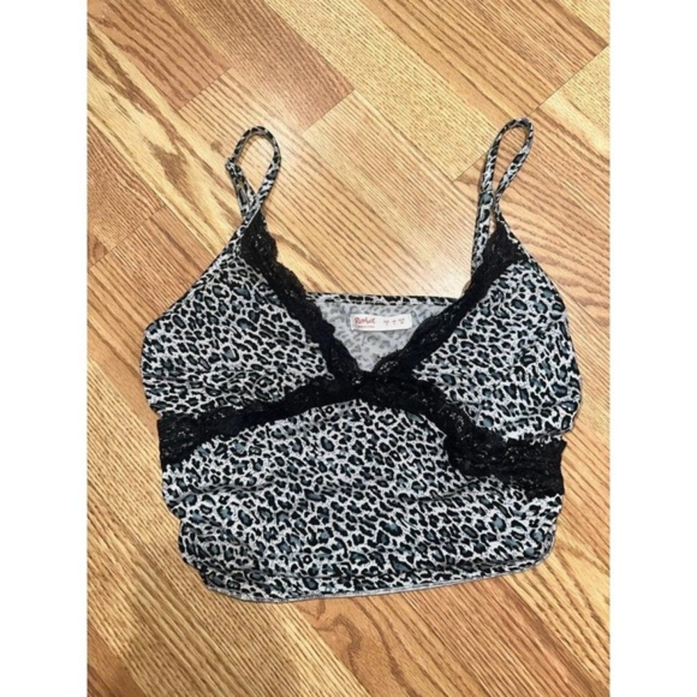 Romwe Leopard Cheetah print Black Lace Crop top tank adjustable size small H3